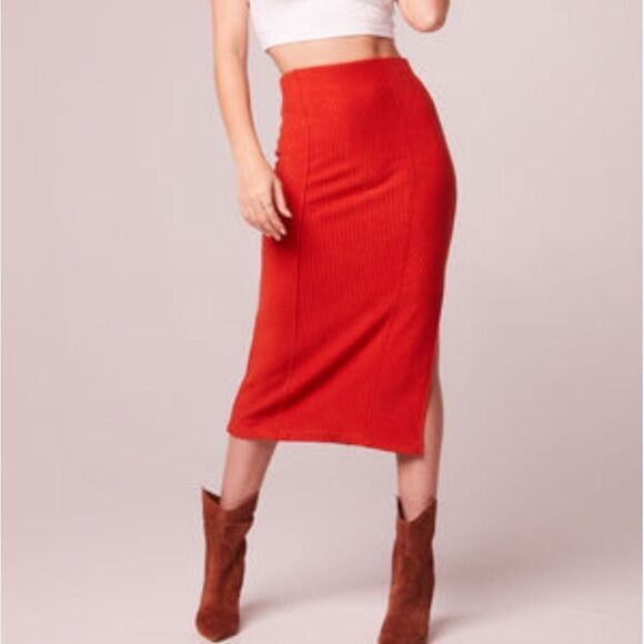 Band of the Free Ribbed Knit Crop Top & Midi Pencil Skirt Set, Medium, Rust - Picture 5 of 13